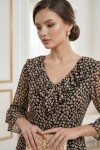 Rochie midi Raluca din voal cu imprimeu flori mici și volane