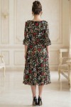 Rochie Raluca din voal negru cu imprimeu floral multicolor si volane
