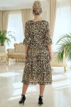 Rochie Raluca din voal animal print, cu incretituri in talie si volane