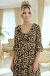 Rochie Raluca din voal animal print, cu incretituri in talie si volane