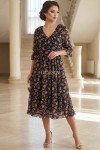 Rochie midi Raluca din voal cu imprimeu flori roz și volane