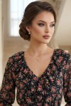 Rochie midi Raluca din voal cu imprimeu flori roz și volane