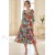 Rochie midi Raluca din tripluvoal verde cu imprimeu floral, căptușeală și volane