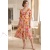 Rochie midi Raluca din tripluvoal portocaliu cu imprimeu floral, căptușeală și volane