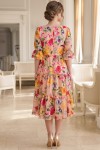 Rochie midi Raluca din tripluvoal portocaliu cu imprimeu floral, căptușeală și volane