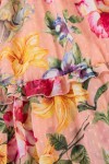 Rochie midi Raluca din tripluvoal portocaliu cu imprimeu floral, căptușeală și volane