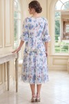 Rochie midi Raluca din voal alb cu imprimeu floral, căptușeală și volane