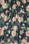 Rochie midi Raluca din voal verde cu imprimeu floral, fir lame, căptușeală și volane