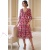Rochie Raluca din tripluvoal cu imprimeu floral alb/roșu, mânecă 3/4 și volane