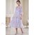 Rochie midi Raluca din voal alb cu imprimeu floral lila, fir lamé, căptușeală și volane