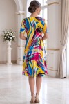 Rochie de zi Robertina din lycra cu imprimeu abstract multicolor si maneca scurta