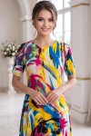 Rochie de zi Robertina din lycra cu imprimeu abstract multicolor si maneca scurta