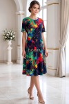 Rochie de zi Robertina din lycra cu imprimeu abstract negru imprimat si maneca scurta