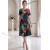 Rochie de zi Robertina din lycra cu imprimeu abstract negru imprimat si maneca scurta