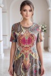 Rochie de zi Robertina din lycra cu imprimeu Paisley si maneca scurta