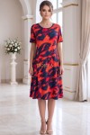 Rochie de zi Robertina din lycra cu imprimeu abstract rosu si maneca scurta