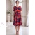 Rochie de zi Robertina din lycra cu imprimeu abstract rosu si maneca scurta