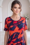 Rochie de zi Robertina din lycra cu imprimeu abstract rosu si maneca scurta