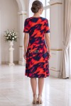 Rochie de zi Robertina din lycra cu imprimeu abstract rosu si maneca scurta