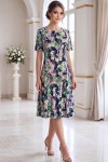 Rochie de zi Robertina din lycra cu imprimeu abstract verde/roz si maneca scurta