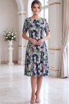 Rochie de zi Robertina din lycra cu imprimeu abstract verde/roz si maneca scurta