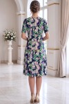 Rochie de zi Robertina din lycra cu imprimeu abstract verde/roz si maneca scurta