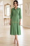 Rochie midi stil boho Rozanne din vâscoză verde, cu nasturi și crăpătură