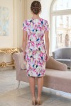 Rochie de zi Sara cu imprimeu ciclame / lime, ușor cambrată, cu mânecă scurtă