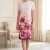 Rochie de zi Sara roz, usor cambrata, cu imprimeu floral