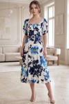 Rochie midi Shanya din bumbac alb cu imprimeu floral, decolteu pătrat și curea