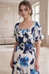 Rochie midi Shanya din bumbac alb cu imprimeu floral, decolteu pătrat și curea