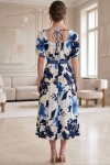 Rochie midi Shanya din bumbac alb cu imprimeu floral, decolteu pătrat și curea