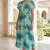 Rochie de zi Sharon din lycra cu imprimeu verde abstract, mâneci scurte și cordon