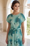 Rochie de zi Sharon din lycra cu imprimeu verde abstract, mâneci scurte și cordon
