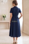 Rochie midi Sophia din bumbac bleumarin, închidere cu nasturi și broderie florală