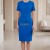 Rochie office Star din stofă albastră, cu mânecă scurtă și accesoriu în talie