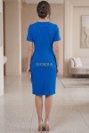 Rochie office Star din stofă albastră, cu mânecă scurtă și accesoriu în talie