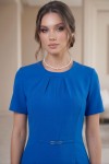 Rochie office Star din stofă albastră, cu mânecă scurtă și accesoriu în talie