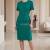 Rochie office Star din stofă verde, cu mânecă scurtă și accesoriu în talie