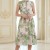Rochie Violeta din tripluvoal verde imprimat, cu elastic in talie si volan