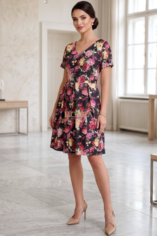Rochie Vivianne din denim ușor elastic, cu pliuri în talie și buzunare