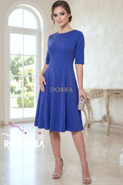 Rochie de ocazie Willa din lurex albastru, cu maneca 1/2 si croiala clos