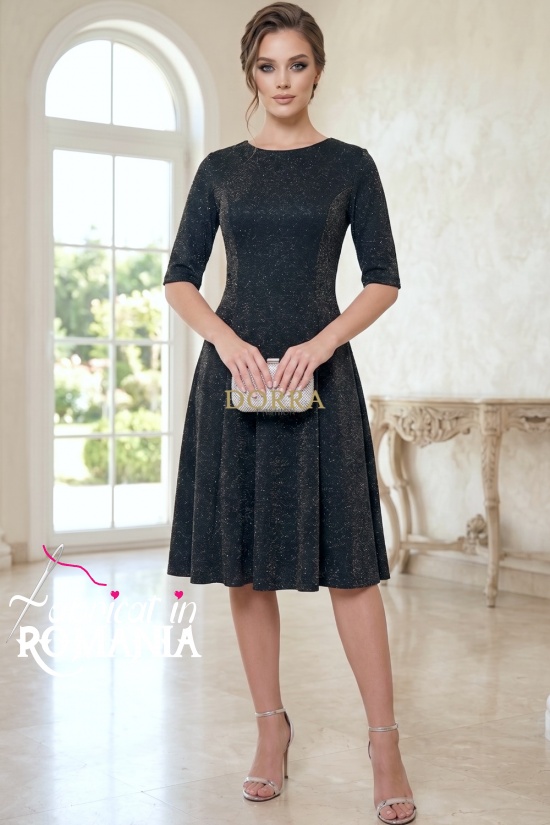 Rochie de ocazie Willa din lurex negru, cu maneca 1/2 si croiala clos