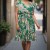 Rochie Anabelle din voal verde cu imprimeu floral, pieptii petrecuti si elastic in talie
