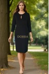 Rochie office Carisma neagra cu fronseuri si decupaj la decolteu