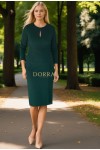 Rochie office Carisma verde cu fronseuri si decupaj la decolteu