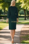 Rochie office Carisma verde cu fronseuri si decupaj la decolteu