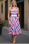 Rochie Crista din bumbac cu imprimeu zig zag, buzunare si curea