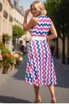 Rochie Crista din bumbac cu imprimeu zig zag, buzunare si curea