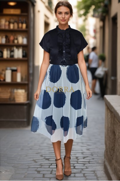 Rochie Dallas din bumbac bleumarin, cu jabou si curea